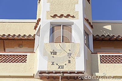 Big sundial facade house in El Vendrell, Catalonia, Spain. Editorial Stock Photo