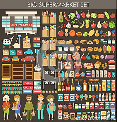 Big supermarket set. Vector Illustration