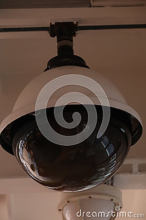 Surveillance cameras and a loudspeaker on the bulkhead of the ship`s hull Stock Photo