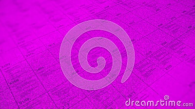 Big table with a lot of numerical data in diagonal motion. Animation. Business information, analysis of data and Stock Photo