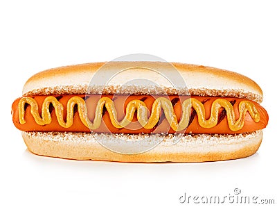 Big tasty appetizing Hot dog close-up isolated on a white background. Fastfood. Stock Photo