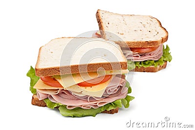 Big tasty sandwiches on white bread Stock Photo