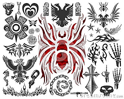 Big tatto collection - elements - symbols - vector Stock Photo