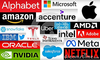 Big Tech - dominant companies in the information US technology industry Editorial Stock Photo