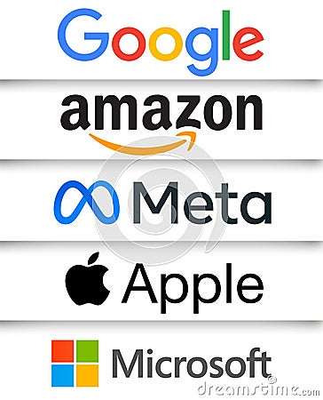 Big Tech - the five largest companies in the information technology Editorial Stock Photo