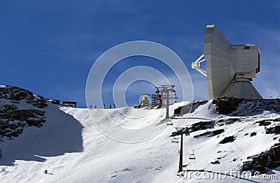 Big telescope on moutain in ski resort pradollano Stock Photo
