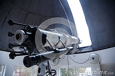 Big telescope under dome of astronomic observatory Stock Photo