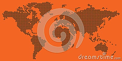 Big Tetragon world map vector brown on orange Vector Illustration