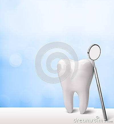 Big tooth and dentist mirror Stock Photo