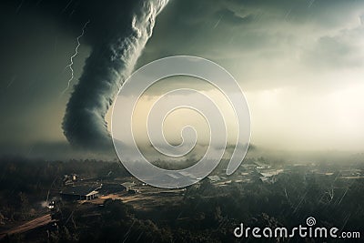 Big tornado over a city, danger nature Stock Photo