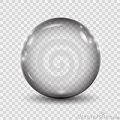 Big translucent gray 3D crystal magic sphere with glares. Glass transparent ball with shadows â€“ vector Vector Illustration