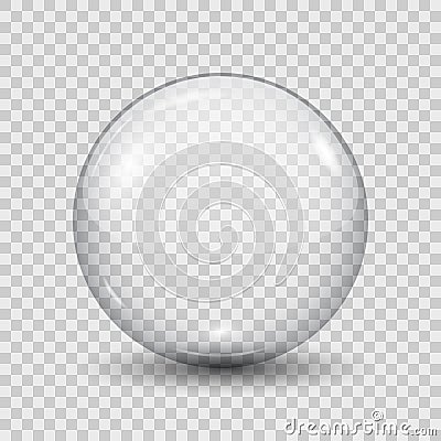 Big translucent gray 3D crystal magic sphere with glares. Glass transparent ball with shadows â€“ vector Vector Illustration