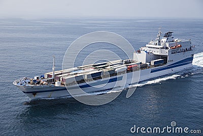 Big transport ship in the ocean Stock Photo