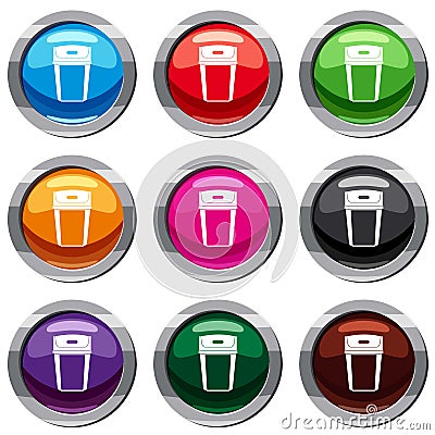 Big trashcan set 9 collection Vector Illustration