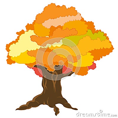 Big tree by autumn Vector Illustration