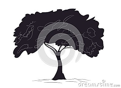 Big tree drawing silhouette, vector Vector Illustration