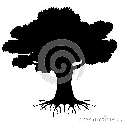 Big tree roots silhouette with roots Vector Illustration