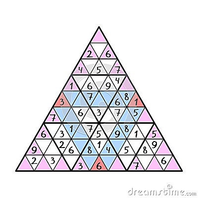 Big triangle sudoku with 1-9 number colorful vector illustration Vector Illustration