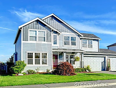 Big two story house. View of entance porch and garage Stock Photo