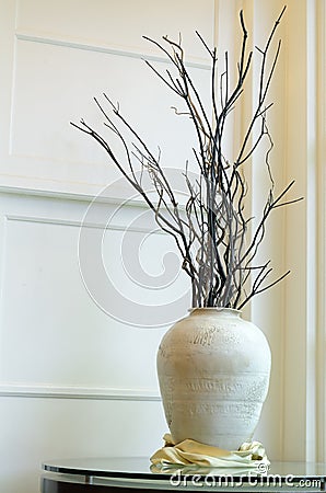 Big vase with dried branches Stock Photo