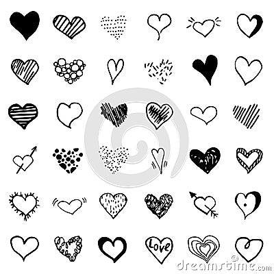 Big vector doodle heart set Vector Illustration