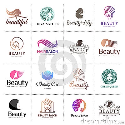 Big vector logo set for beauty salon, hair salon, cosmetic Vector Illustration