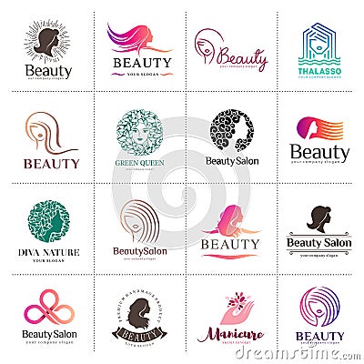 Big vector logo set for beauty salon, hair salon, cosmetic Vector Illustration