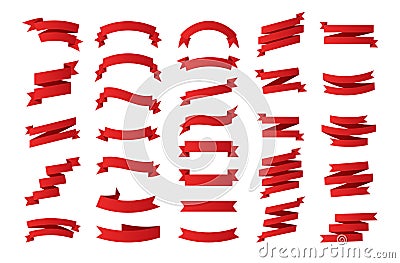 Big vector ribbons banners set. Flat ribbon illustration isolated on white background. Red Ribbons collection Vector Illustration