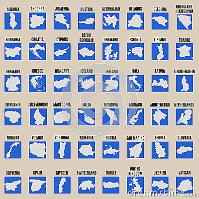 Big vector set of all Europe states Vector Illustration