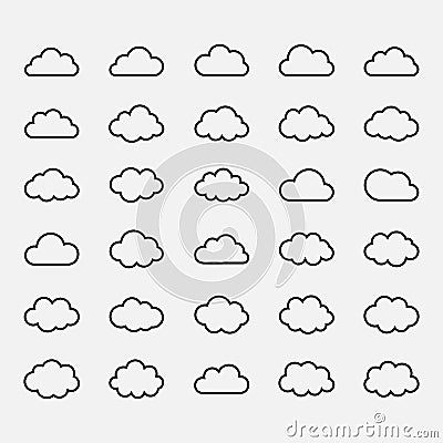 Big vector set black cloud shapes, icons Vector Illustration