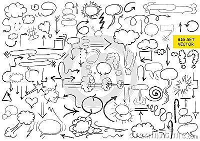 Big vector set of comic elements, hand drawn, arrows, doodle Vector Illustration