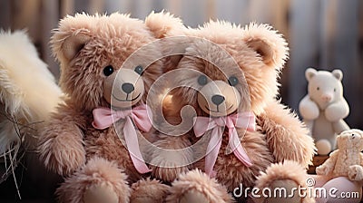 Big very soft teddy bears, brown, white background , Generate AI Stock Photo