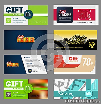 Big voucher discount template set. Vector Illustration