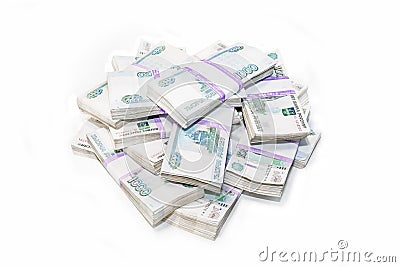 big wad of money Russian banknotes. million rubles isolated on a white background Stock Photo