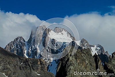 High mountain wall of Tian Shan Korona peak in Ala Archa Stock Photo