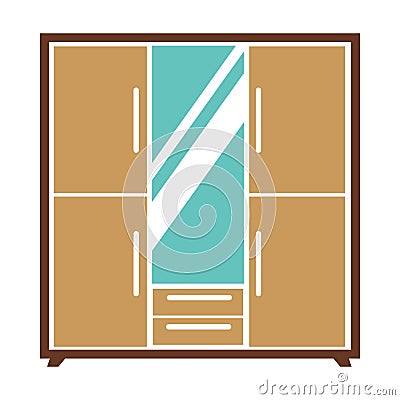 Big wardrobe with mirror Vector Illustration