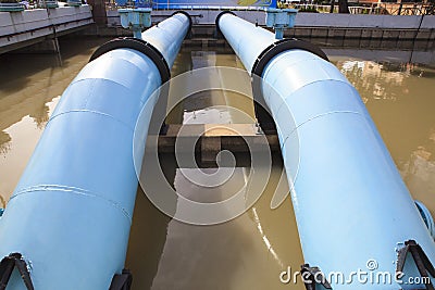 Big water supply tube in waterworks industry estate Stock Photo