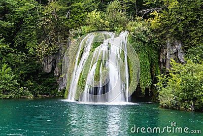 Big waterfall view in the national Park of Plitvice in Croatia Stock Photo