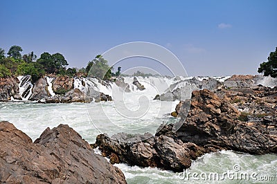 Big waterfall and Water rapid, Mekong river Loas. Stock Photo