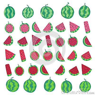 Big watermelon set white isolated stock vector illustration Vector Illustration