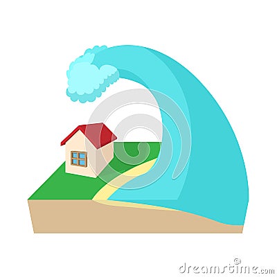 Big wave of tsunami over the house icon Vector Illustration