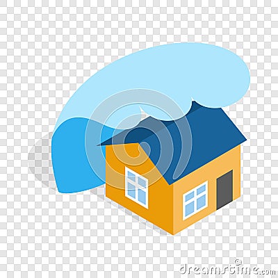 Big wave of tsunami over the house isometric icon Vector Illustration