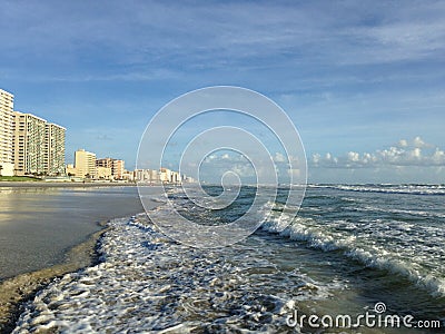 Big Waves with Foam Rolling on Daytona Beach at Daytona Beach Shores, Florida. Stock Photo