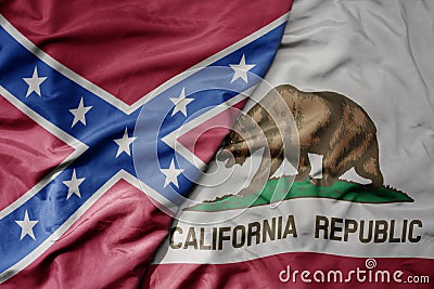 big waving colorful national flag of california state and flag of state Stock Photo