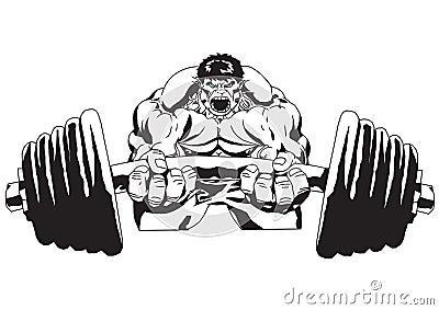 Strong bodybuilder lift big weight barbell Vector Illustration