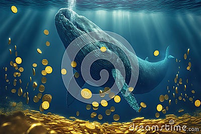 Big whale eating thousands of Bitcoin Stock Photo