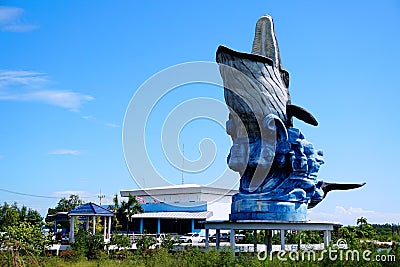 Big whale statue in front of Samutsakhon Marine Aquarium Editorial Stock Photo