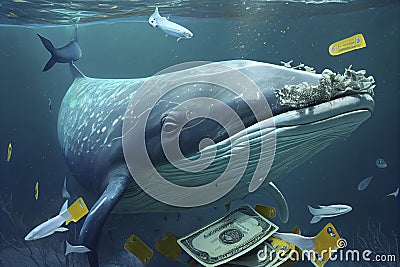 A big whale swims underwater. Generative AI Stock Photo