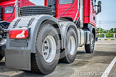 rear wheels and body of tractor Stock Photo