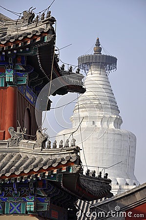 Big white buddhist dagoba in Beijing. Stock Photo